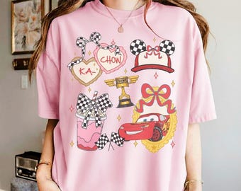 Comfort Colors Lightning McQueen Coquette Bow Shirt, Disney Cars Trip