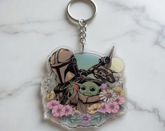 Disney Mandalorian Floral Keychain, This is The Way Keychain, Galaxy's Edge Keychain