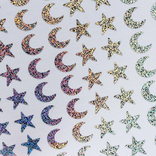 Holographic Star and Moon Stickers Pack 10mm Crescent Moon | Etsy UK