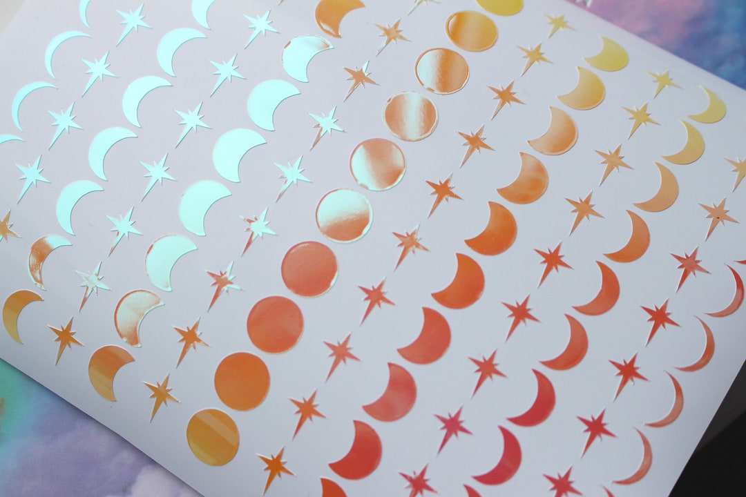 Iridescent Star and Moon Stickers Moon Phases Bujo Stickers Etsy
