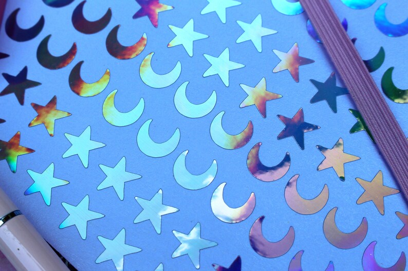 Holographic Star and Moon Stickers Pack 10mm Crescent Moon Etsy UK