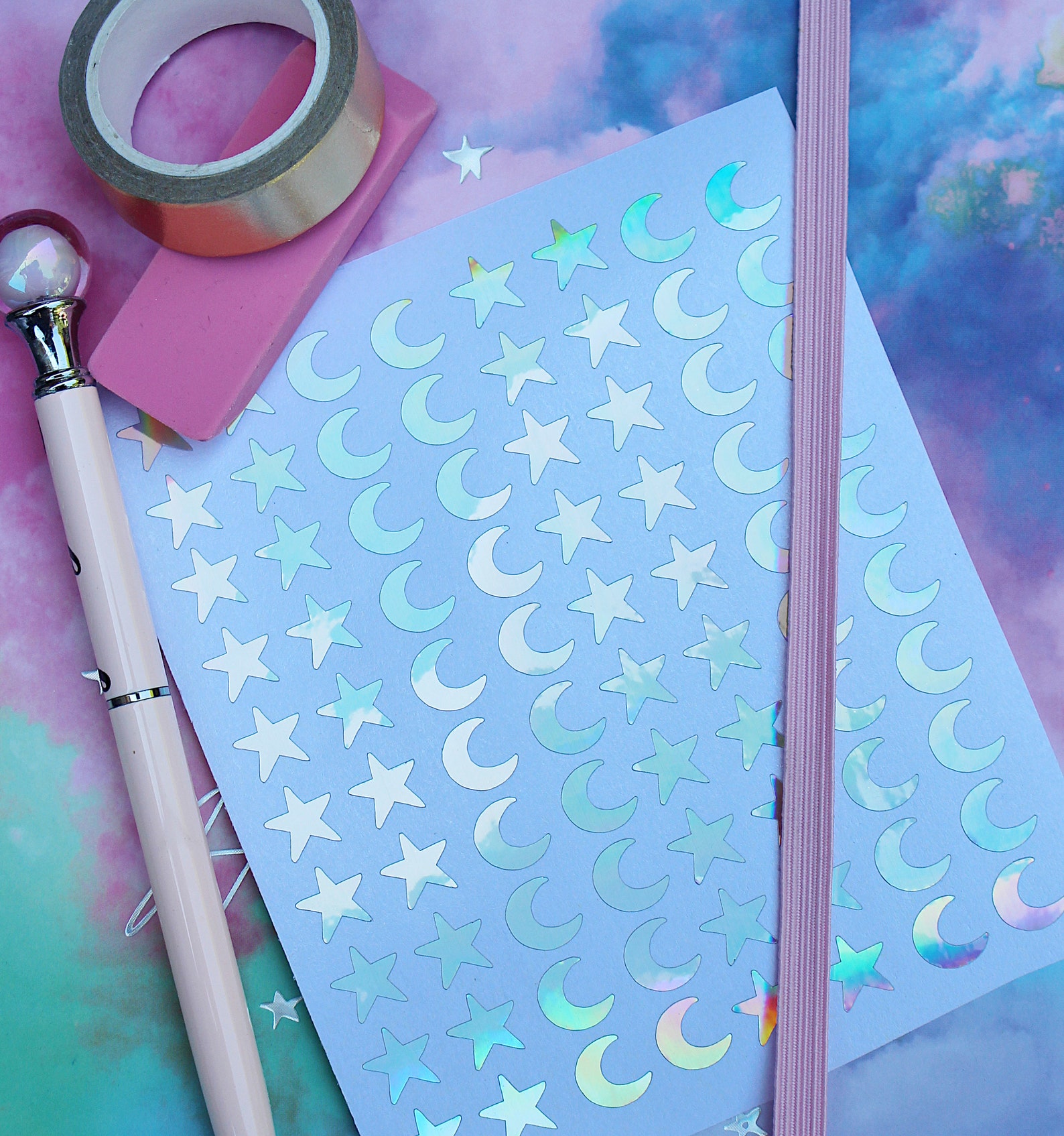 Holographic Star and Moon Stickers Pack 10mm Crescent Moon Etsy UK