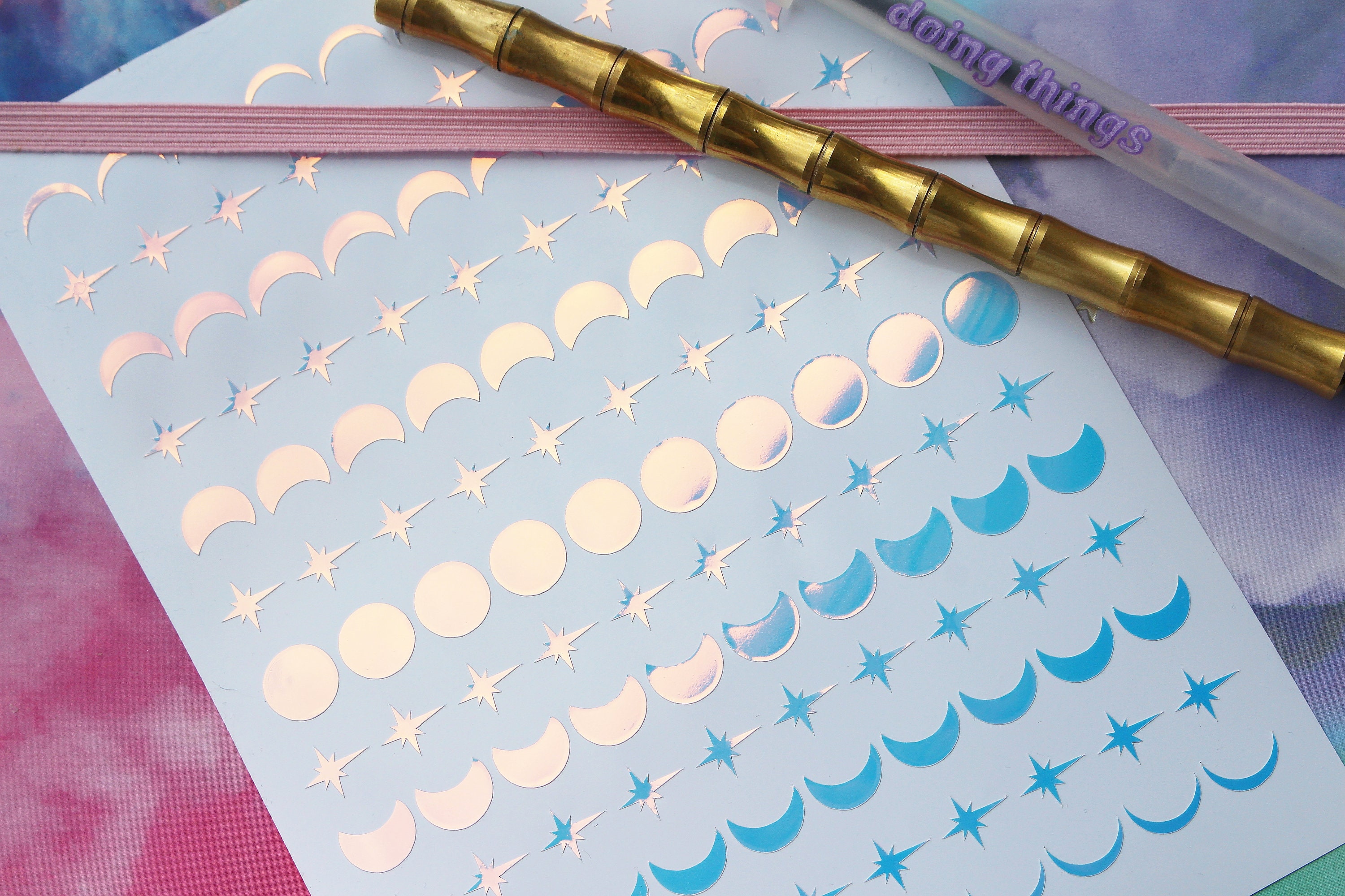 Iridescent Star and Moon Stickers Moon Phases Bujo Stickers Etsy