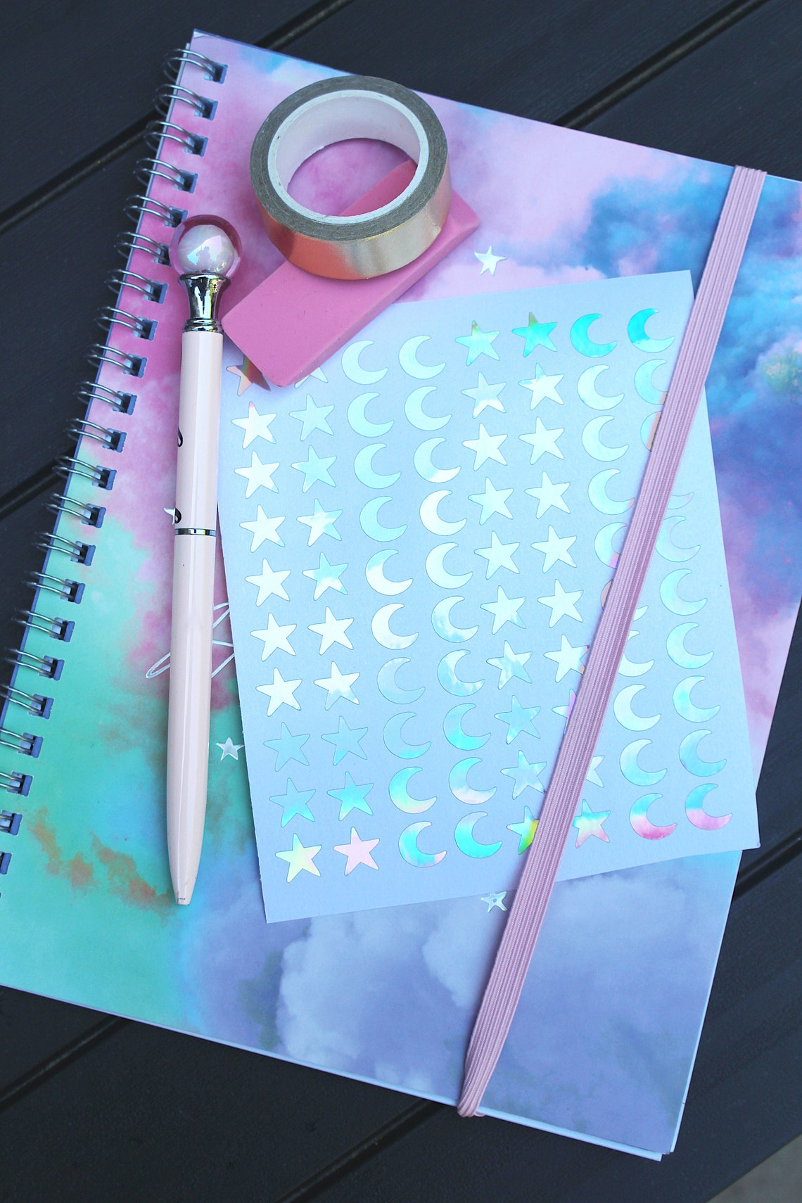 Holographic Star and Moon Stickers Pack 10mm Crescent Moon Etsy