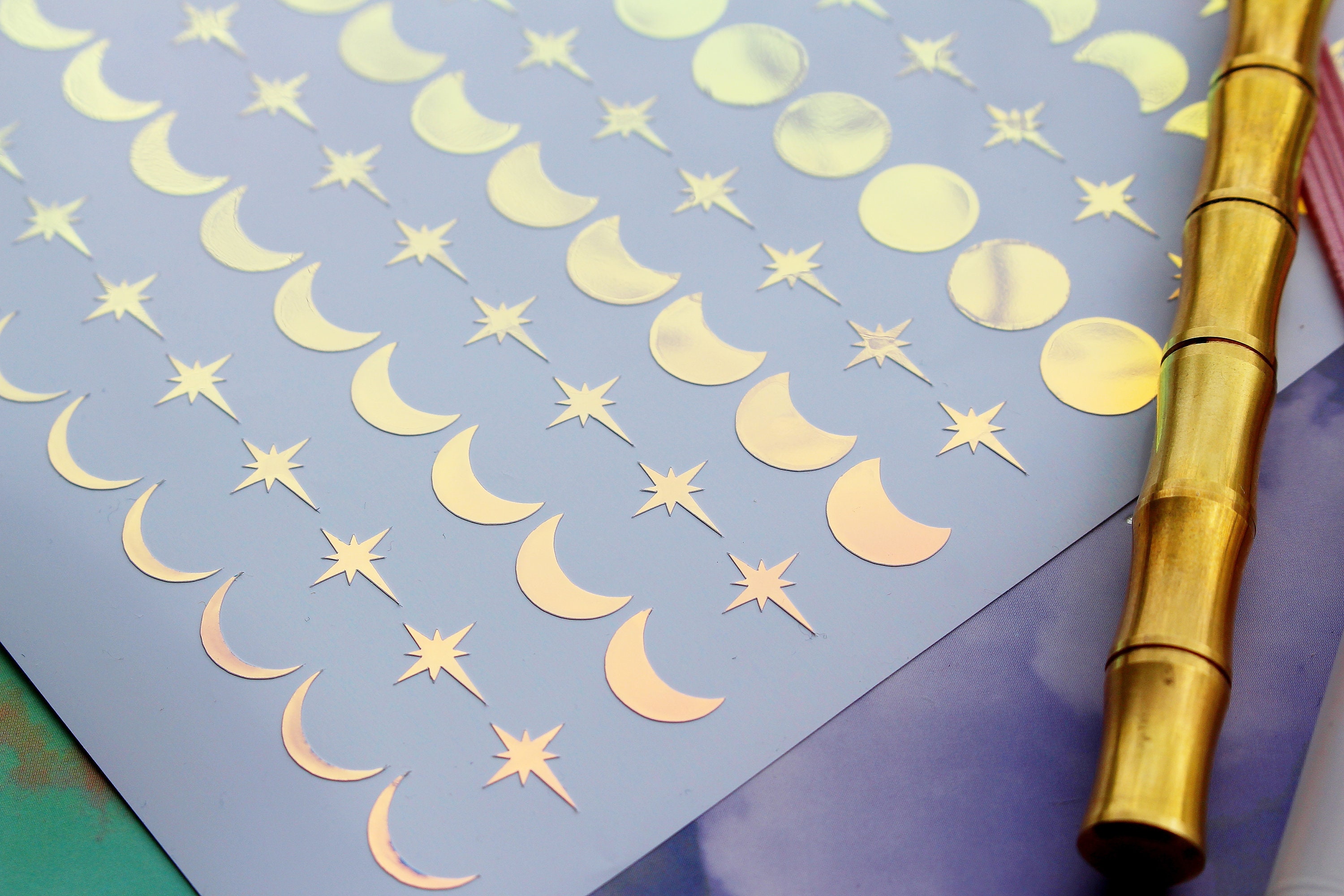 Iridescent Star and Moon Stickers Moon Phases Bujo Stickers Etsy