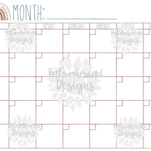 Boho Style Blank Calendar Digital File