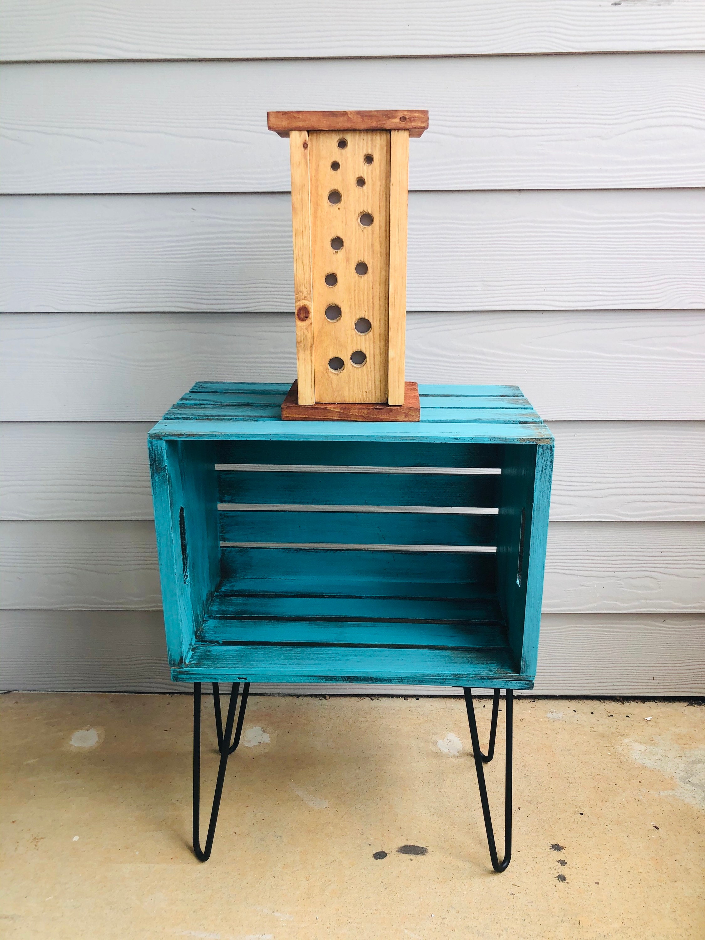 Rustic Crate End Table with Hairpin Legs Custom Options Etsy