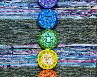 Seven Chakra mini round paintings- Acrylic on stretched 5 inch canvas