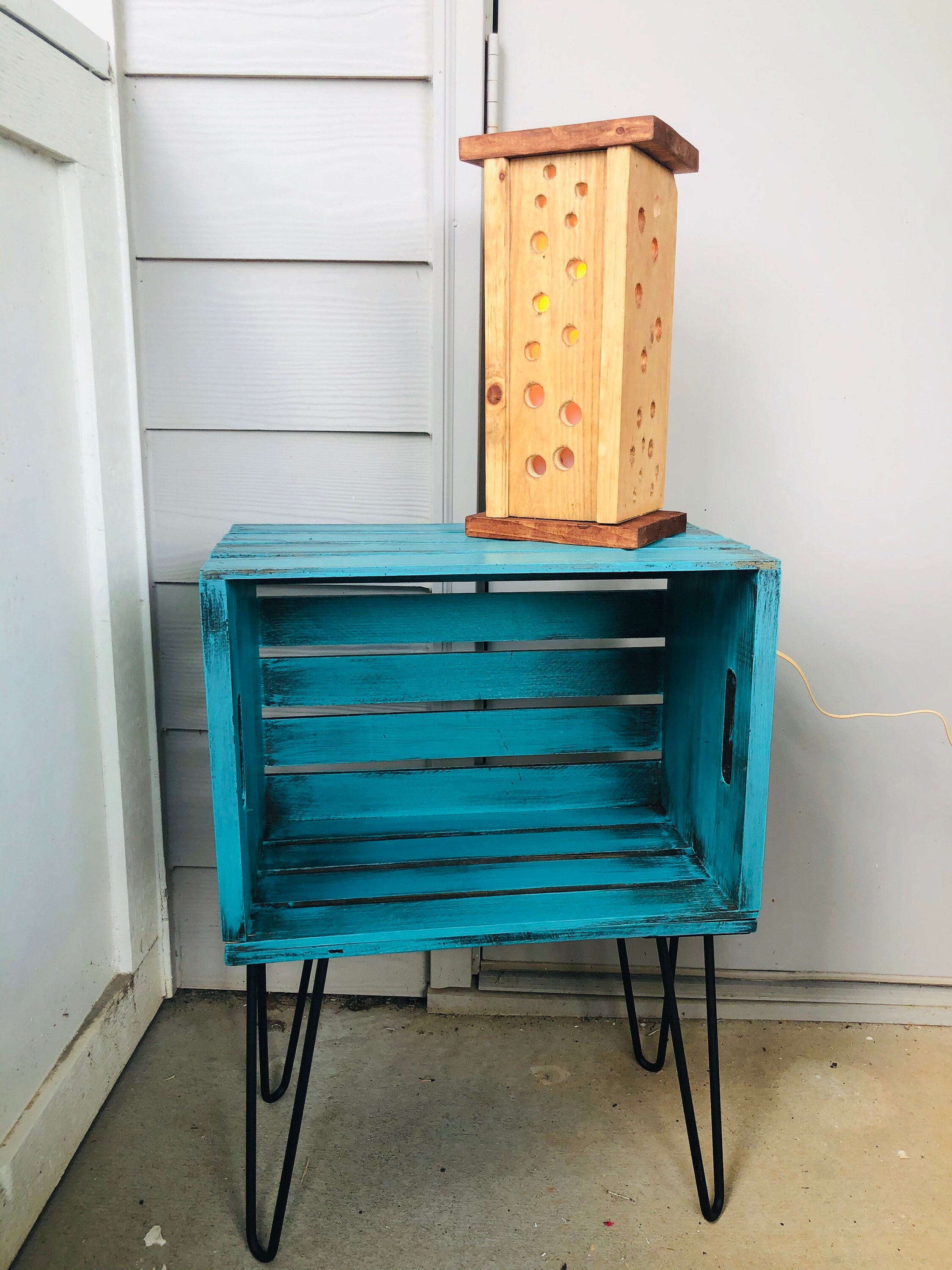 Rustic Crate End Table with Hairpin Legs Custom Options Etsy