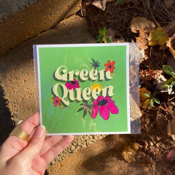 Green Queen digital design art prints- 5x5 inch prints on high quality heavy card stock