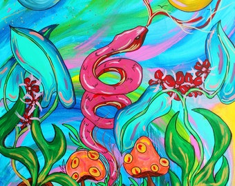 11”x14” psychedelic art- Snake Captures the Sun Print