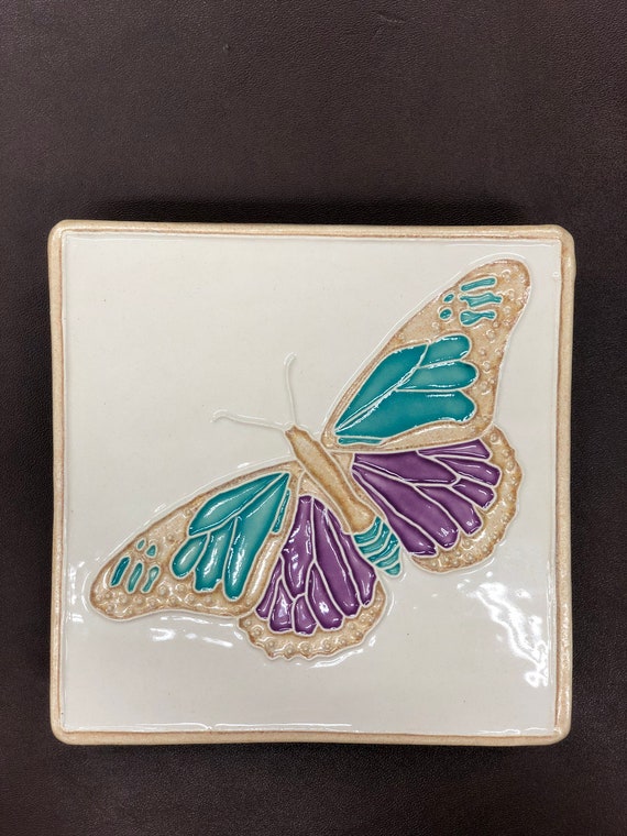 Tile Craft butterfly ceramic art tile 6x6 inches with easel back