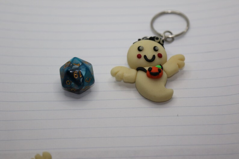 Glow in the Dark Ghost Bat Zombie Skeleton Halloween Polymer Clay Charms Keychain Cat Witch Pumpkin