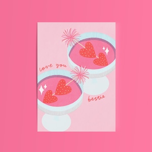 Love You Bestie Cocktails // Galentines Karte / Bestie / Süße Karte Lustig Geburtstag