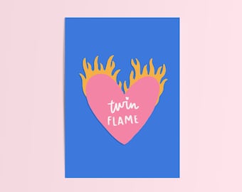 NEXT DAY DELIVERY Twin Flame Romantic Fun Anniversary Card for Him Hand  Painted 