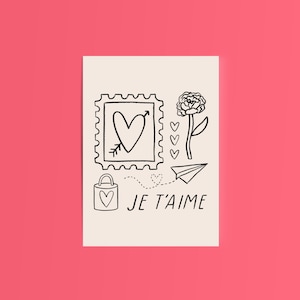 Je T'aime / French Paris Valentines / Freund Ehemann Freundin Frau Niedliche Valentinstagskarte / Valentinstag / DE / Ich liebe dich