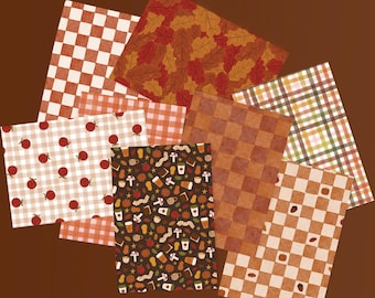 Autumnal Crafting Papers / 8 Sheets of Patterned Craft Papers / Journal, Scrapbook, Junk Journal, Cardmaking, Ephemera