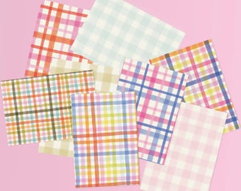 Painted Gingham Crafting Paper, Scrapbook Ephemera, 8 A5 Sheets