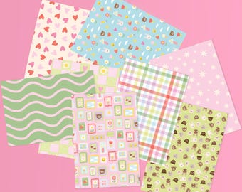 Springtime Crafting Papers / 8 Sheets of Patterned Craft Papers / Journal, Scrapbook, Junk Journal, Cardmaking, Ephemera