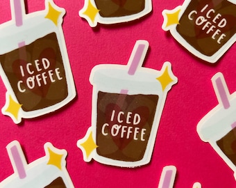 Iced Coffee Clear Vinyl Sticker - Cute Dishwasher Safe Decal