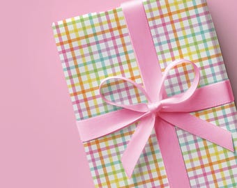 Rainbow Gingham Gift Wrap Sheets, UK Recyclable Wrapping Paper