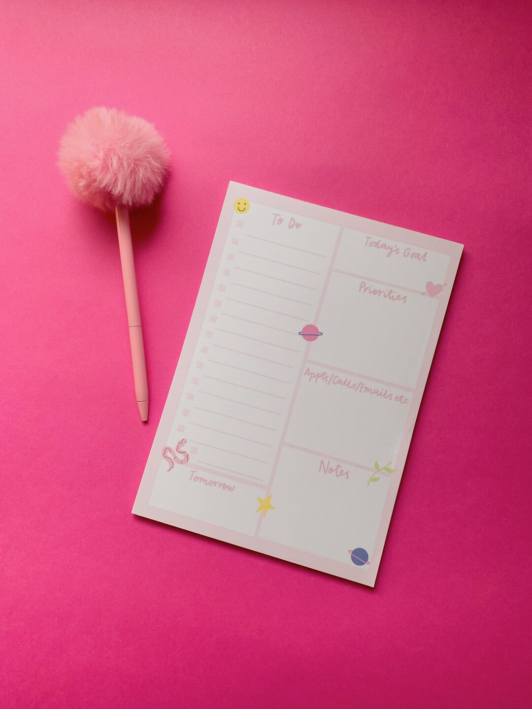 A5 Daily Planner Desk Pad / Cute / Pink / Organiser / to Do List ...