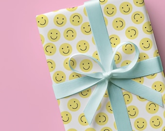 Smiley Faces Wrapping Paper, Fun Y2K Print, Recyclable UK Gift Wrap