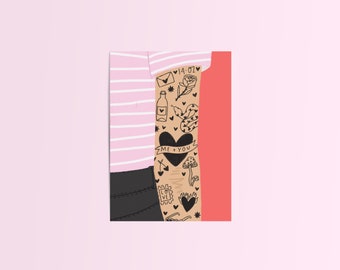 Tattoo Valentine's Card, Illustrated Pencil Design