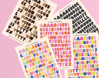 Bubble Letters Sticker Sheet / Junk Journal / Reise Scrapbook / Bujo / Stickers