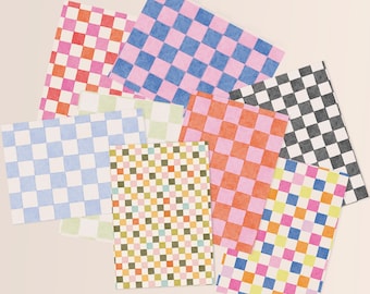 Bunt bemaltes Schachbrett Papier, Scrapbook Basteln, 8 A5 Bögen