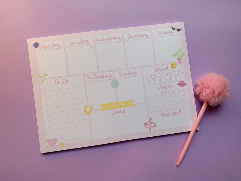 A4 Weekly Planner Desk Pad - Cute Pink Organizer With Habit Tracker - Etsy