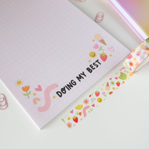 A5 Daily To Do List Desk Pad / Cute Smiley Faces, Frogs, Worms, Strawberries / To Do List / Diary / Notepad