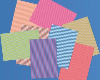 Bright Stripes Crafting Papers / 8 Sheets of Patterned Craft Papers / Journal, Scrapbook, Junk Journal, Cardmaking, Ephemera