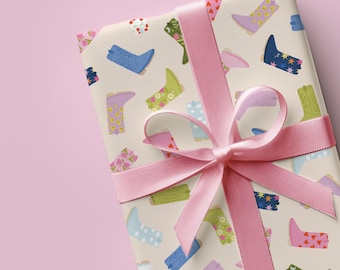 Cowboy Boots Print Wrapping Paper Sheets // Gift Wrap // UK Recyclable Birthday // Fun Cute // Cowgirl Yeehaw