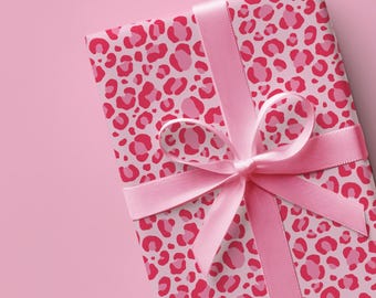 Pink Leopard Print Wrapping Paper Sheets // Gift Wrap // Fun Cute UK Recyclable Birthday / Gifting Gifts for Her / Bestie / Pink and Red
