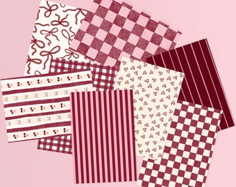Burgundy Crafting Papers / 8 Sheets of Patterned Craft Papers / Journal, Scrapbook, Junk Journal, Cardmaking, Ephemera
