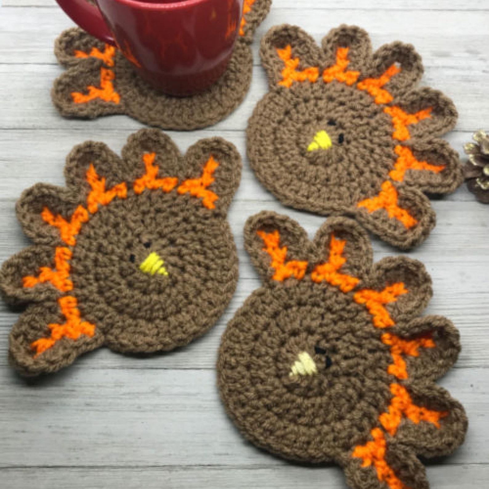 Beginner Turkey Coaster Crochet Pattern, Mr. Turkey Coaster Crochet