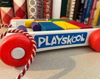 Vintage Playskool Wagon of Blocks Pull Toy