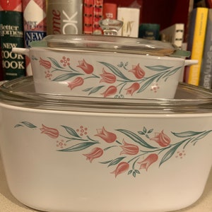 Vintage Corning Casserole Dish, Rosemarie Pattern, 5qt  and 1 1/2L with lid