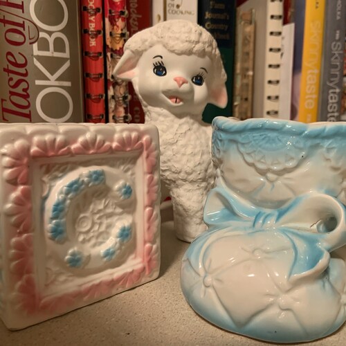 Vintage shops Collection of Nursery Planters and Lamb Figurine