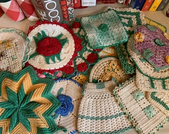 Vintage Crocheted Hot Pads, Pot Holders, Trivets,  Doilies, Wall Hangings- Various Options