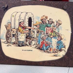 Stara tablica ścienna z decoupage'em, „A La Carte” Jon Cox