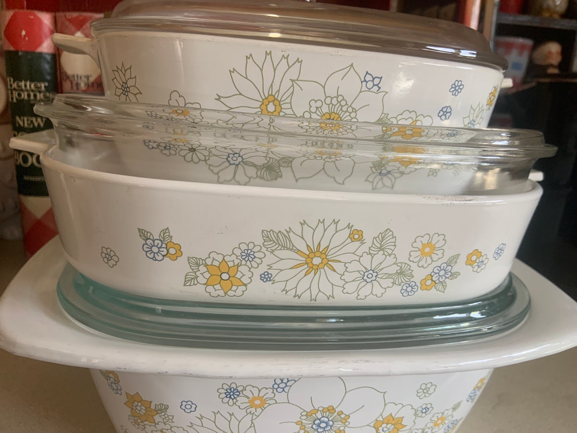 Vintage Corning Bakeware Floral Bouquet with lid 9 3/4 x 9 Etsy