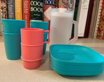 Vintage  Tuppertoys, Mini Tupperware Serve-it  pitcher, plates, and  cups