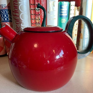 Vintage Red Delicious Apple enamel tea kettle