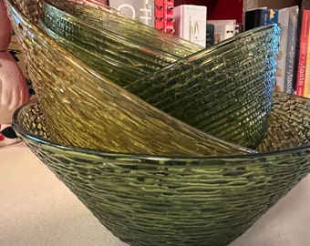 Vintage Anchor Hocking Soreno Green and Yellow Tree Bark Bowls- replacement bowls
