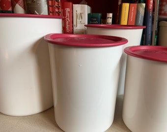 タッパーウェア ワンタッチキャニスターセット、ラズベリー蓋 - 4個