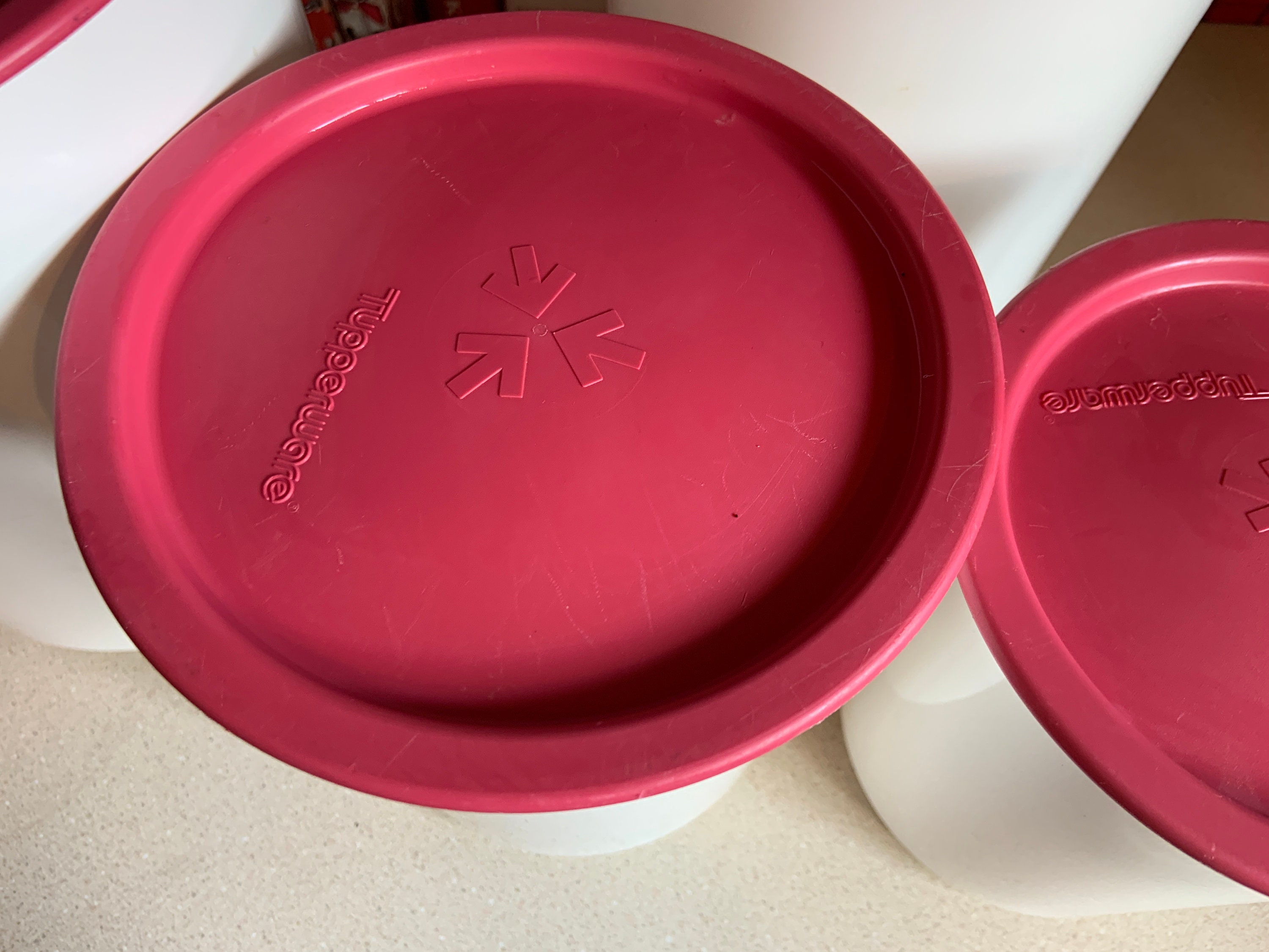 Tupperware One Touch Canister Set, Raspberry Lids Set of 4 