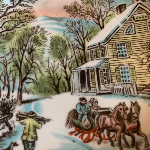 Vintage Holiday Currier & Ives Wall Plate, Winter and The sale Farmers Home Winter