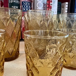 Vintage Anchor Hocking Gemstone Pattern Honey Gold  Glassware, set of 6 tall and 6 short  glasses